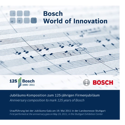 CD "Bosch World of Innovation"
anniversary composition by Thorsten Wollmann for symphony orchestra, string soloists, big band, Taiko ensemble, didgeridoo & bandoneon CD "Bosch World of Innovation"
anniversary composition by Thorsten Wollmann for symphony orchestra, string soloists, big band, Taiko ensemble, didgeridoo & bandoneon